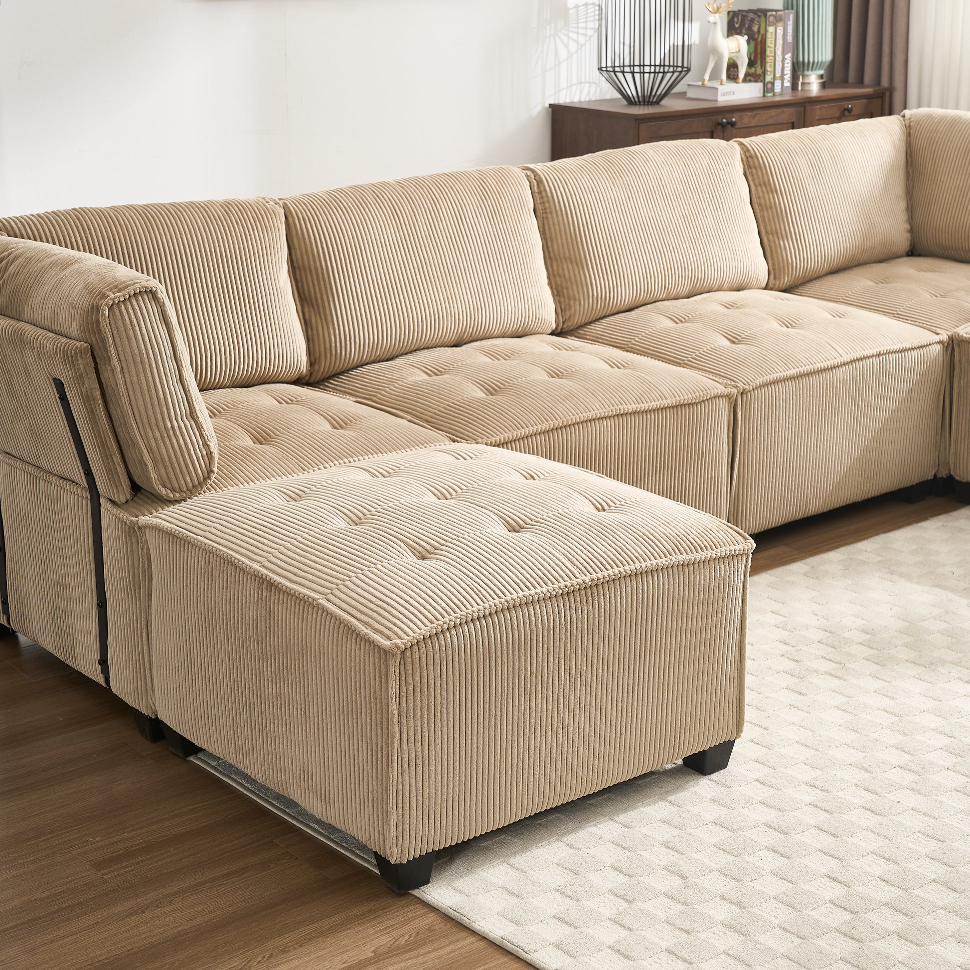 UNITED WE WIN Modular Sectional Sofa U Shaped Modular Couch with Reversible Chaise Modular Sofa Sectional Couch,6- Seat Convertible Sofa,Fit for Living Room-海智集-Default-