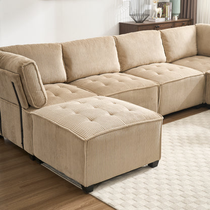 UNITED WE WIN Modular Sectional Sofa U Shaped Modular Couch with Reversible Chaise Modular Sofa Sectional Couch,6- Seat Convertible Sofa,Fit for Living Room-海智集-Default-