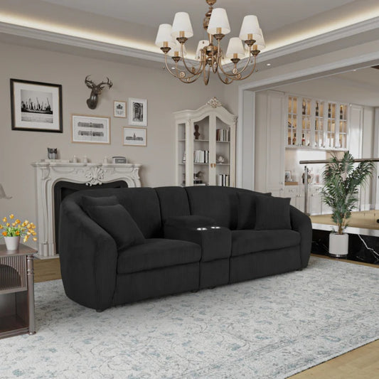 UNITED WE WIN corduroy fabric, two cup holders, storage, oversized two-seat, solid wood frame, high quality sponge filling, curved placement sofa-海智集-Default-