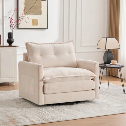 UNITED WE WIN Swivel Barrel Chair - Mid Century Modern Chair, Thick Padded Arm Chair with Solid Metal Base, Comfortable Single Sofa Chair, Swivel Accent Chair for Living Room Bedroom-海智集-Default-