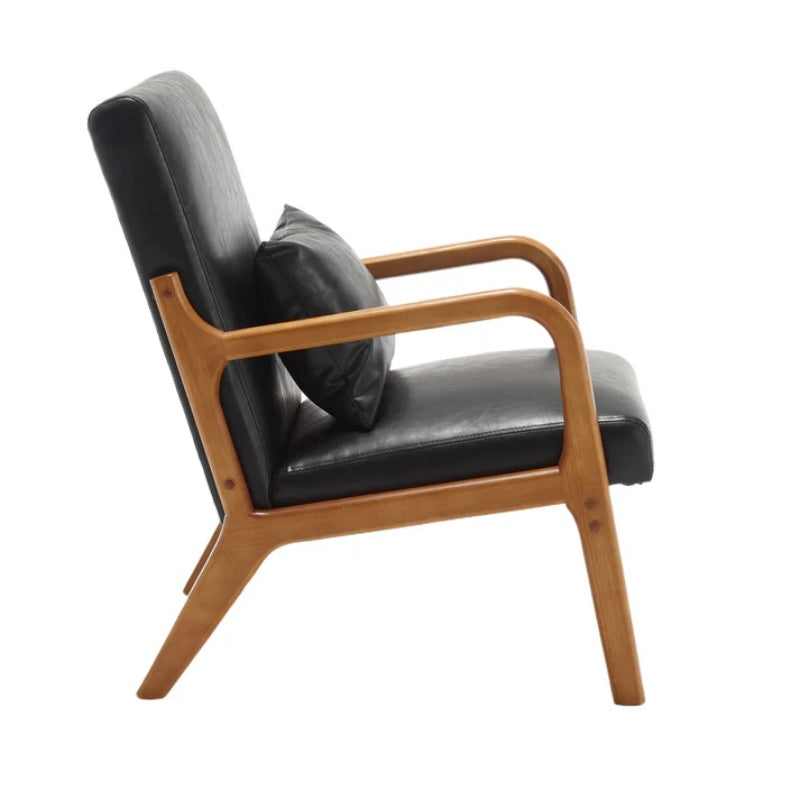 COOLMORE Modern Accent Chair, Solid Wood Padding Lounge Armchairs With One pillow for Living Room, Bedroom, Guest Room (Black PU)-海智集-Default-
