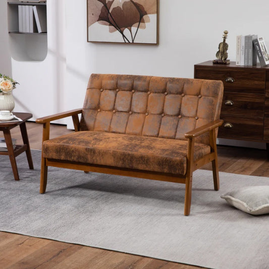 COOLMORE Mid-Century Modern Solid Loveseat Sofa Upholstered Microsuede Fabric Loveseat, 2-Seat Upholstered Loveseat Sofa Modern Couch-海智集-Default-