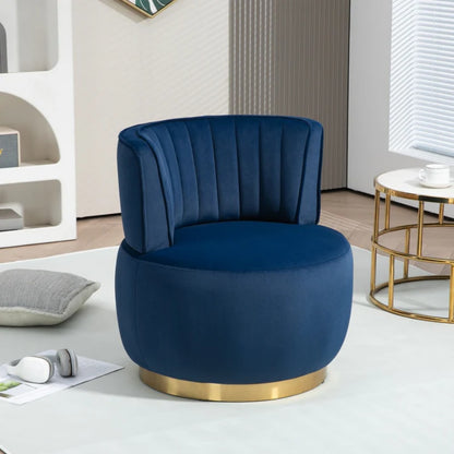 COOLMORE Swivel Barrel Chair, 360 Degree Swivel Accent Sofa Chair with Soft Velvet, Navy, 25.20'' x 25.59'' x 26.38''-海智集-Default-