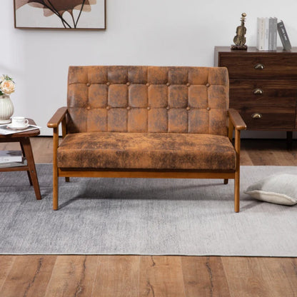 COOLMORE Mid-Century Modern Solid Loveseat Sofa Upholstered Microsuede Fabric Loveseat, 2-Seat Upholstered Loveseat Sofa Modern Couch-海智集-Default-