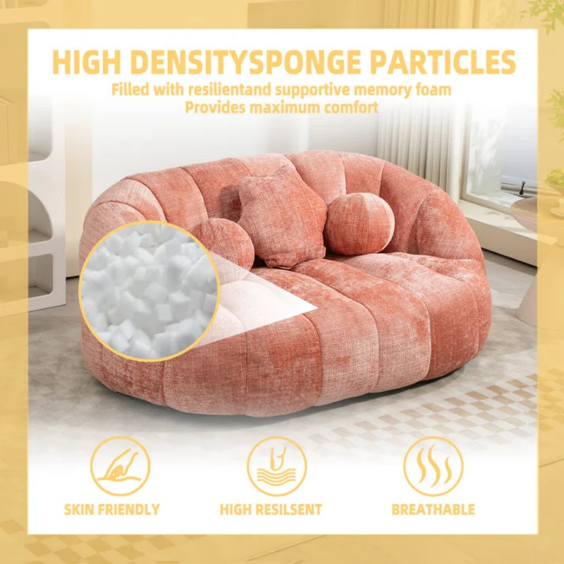 Durable Comfort High Back Pink Chenille Bean Bag Sofa Lounger for Adults and Kids, Indoor & Outdoor-海智集-Default-