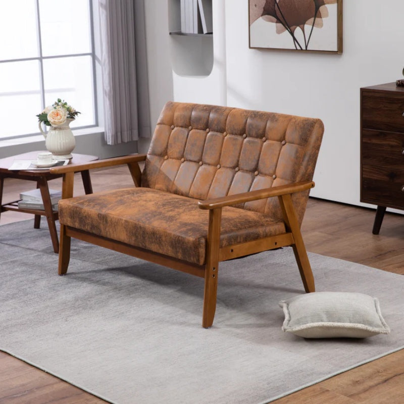 COOLMORE Mid-Century Modern Solid Loveseat Sofa Upholstered Microsuede Fabric Loveseat, 2-Seat Upholstered Loveseat Sofa Modern Couch-海智集-Default-