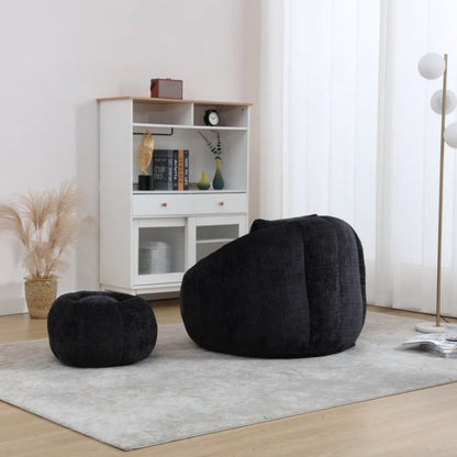 COOLMORE Modern Extra Large Round Bean Bag Chair with Footrest for Living Room, Chenille Fabric Lazy Sofa with Pillow for Adults, Teenagers,Child, Suitable for Bedroom, Dormitory, Study Room-海智集-Default-