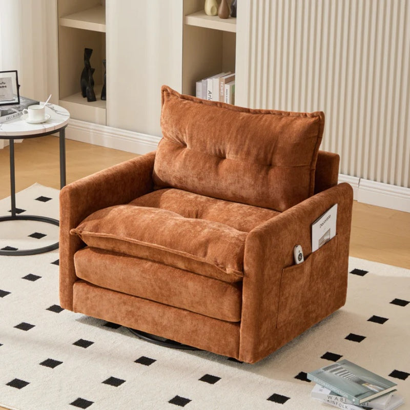 UNITED WE WIN Swivel Barrel Chair - Mid Century Modern Chair, Thick Padded Arm Chair with Solid Metal Base, Comfortable Single Sofa Chair, Swivel Accent Chair for Living Room Bedroom-海智集-Default-