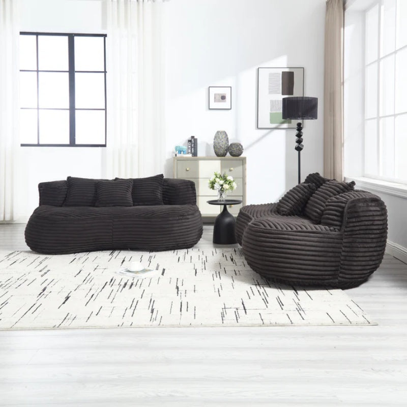 High Back Bean Bag Chair Couch for Adults and Kids, Indoor & Outdoor, Corduroy, Black, 64.17''-海智集-Default-