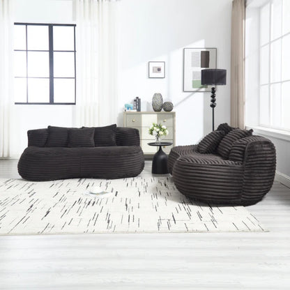 High Back Bean Bag Chair Couch for Adults and Kids, Indoor & Outdoor, Corduroy, Black, 64.17''-海智集-Default-