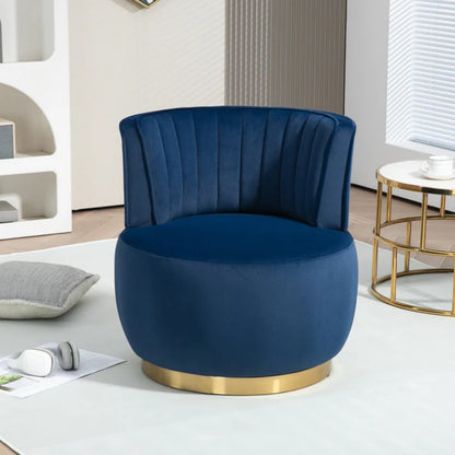 COOLMORE Swivel Barrel Chair, 360 Degree Swivel Accent Sofa Chair with Soft Velvet, Navy, 25.20'' x 25.59'' x 26.38''-海智集-Default-