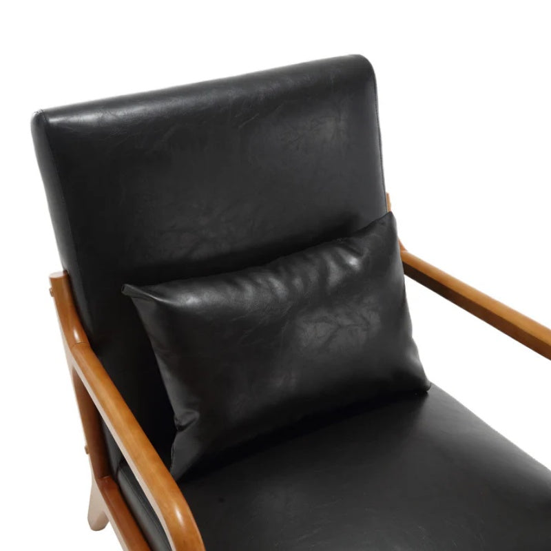 COOLMORE Modern Accent Chair, Solid Wood Padding Lounge Armchairs With One pillow for Living Room, Bedroom, Guest Room (Black PU)-海智集-Default-