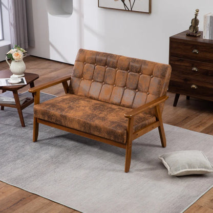 COOLMORE Mid-Century Modern Solid Loveseat Sofa Upholstered Microsuede Fabric Loveseat, 2-Seat Upholstered Loveseat Sofa Modern Couch-海智集-Default-