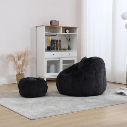 COOLMORE Modern Extra Large Round Bean Bag Chair with Footrest for Living Room, Chenille Fabric Lazy Sofa with Pillow for Adults, Teenagers,Child, Suitable for Bedroom, Dormitory, Study Room-海智集-Default-