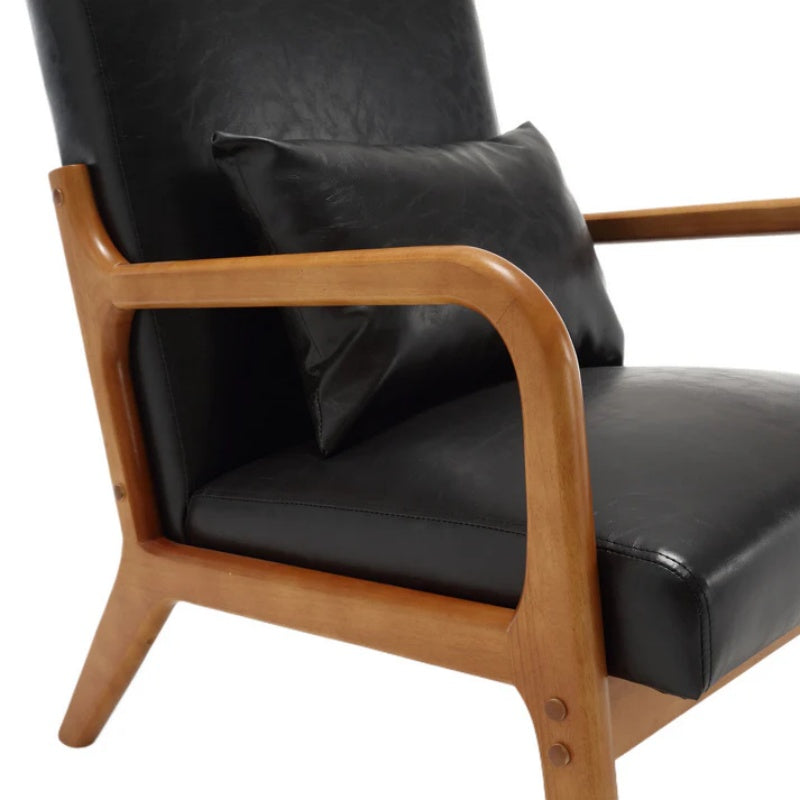 COOLMORE Modern Accent Chair, Solid Wood Padding Lounge Armchairs With One pillow for Living Room, Bedroom, Guest Room (Black PU)-海智集-Default-