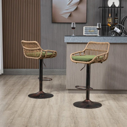 COOLMORE Modern Swivel Bar Stools Set of 2 with Adjustable Height and Footrest in Green Linen-海智集-Default-