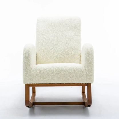 COOLMORE Rocking Chair, Modern Glider Chair, Recliner Armchair with Wood Legs and Side Pocket, Nursery Rocking Accent Chair with High Back for Living Room Bedroom (White Teddy)-海智集-Default-