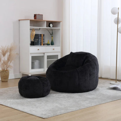COOLMORE Modern Extra Large Round Bean Bag Chair with Footrest for Living Room, Chenille Fabric Lazy Sofa with Pillow for Adults, Teenagers,Child, Suitable for Bedroom, Dormitory, Study Room-海智集-Default-