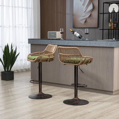 COOLMORE Modern Swivel Bar Stools Set of 2 with Adjustable Height and Footrest in Green Linen-海智集-Default-