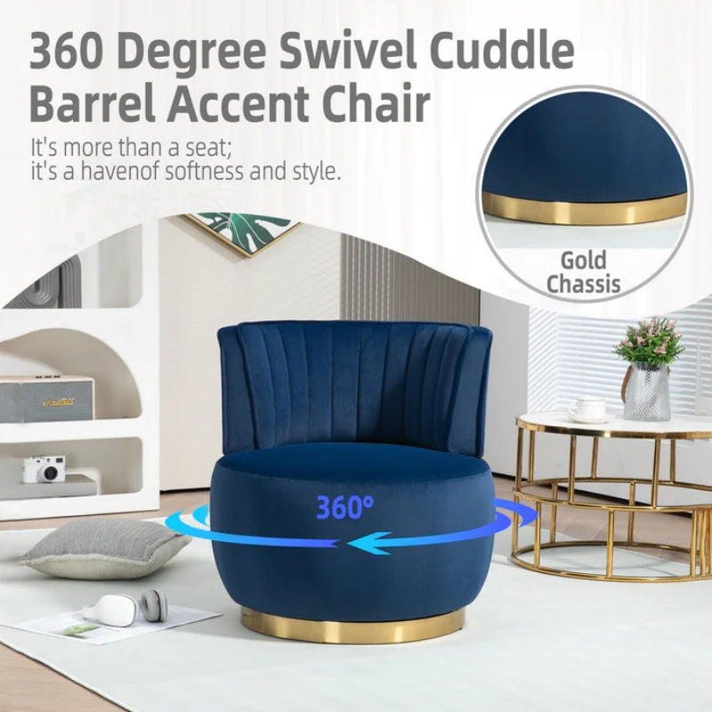 COOLMORE Swivel Barrel Chair, 360 Degree Swivel Accent Sofa Chair with Soft Velvet, Navy, 25.20'' x 25.59'' x 26.38''-海智集-Default-