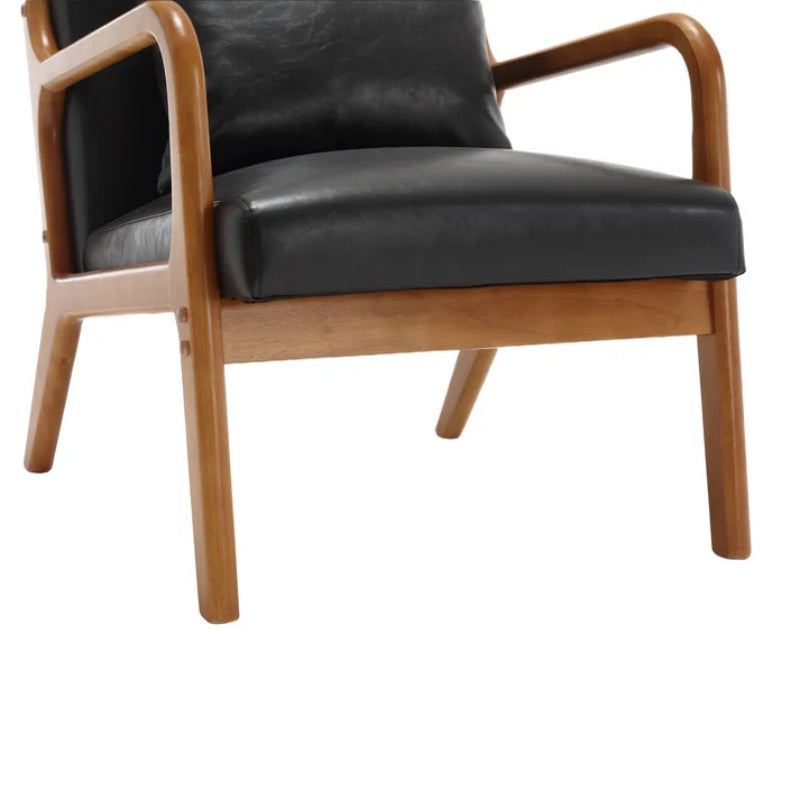 COOLMORE Modern Accent Chair, Solid Wood Padding Lounge Armchairs With One pillow for Living Room, Bedroom, Guest Room (Black PU)-海智集-Default-