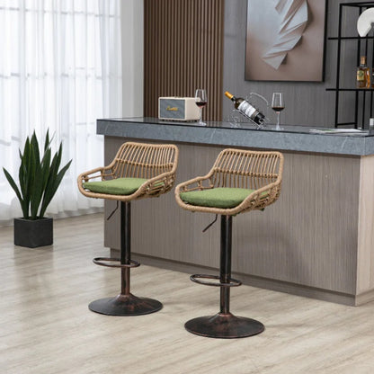COOLMORE Modern Swivel Bar Stools Set of 2 with Adjustable Height and Footrest in Green Linen-海智集-Default-