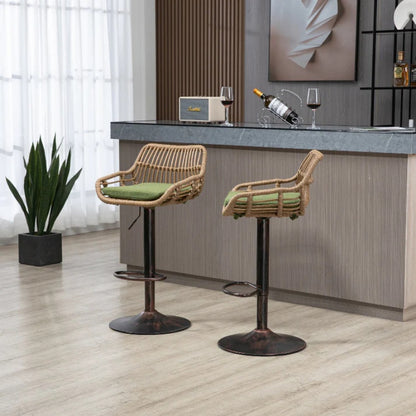 COOLMORE Modern Swivel Bar Stools Set of 2 with Adjustable Height and Footrest in Green Linen-海智集-Default-