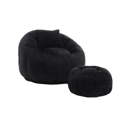 COOLMORE Modern Extra Large Round Bean Bag Chair with Footrest for Living Room, Chenille Fabric Lazy Sofa with Pillow for Adults, Teenagers,Child, Suitable for Bedroom, Dormitory, Study Room-海智集-Default-