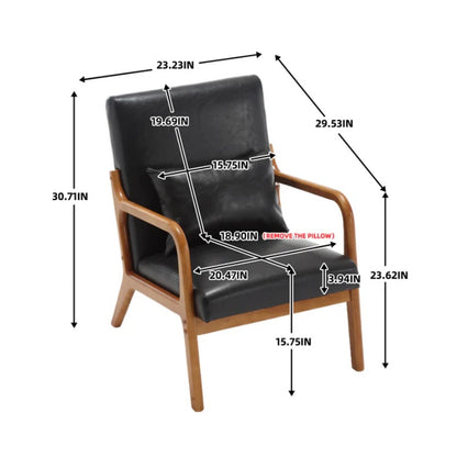 COOLMORE Modern Accent Chair, Solid Wood Padding Lounge Armchairs With One pillow for Living Room, Bedroom, Guest Room (Black PU)-海智集-Default-