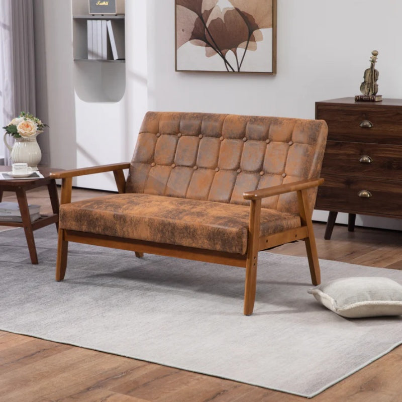 COOLMORE Mid-Century Modern Solid Loveseat Sofa Upholstered Microsuede Fabric Loveseat, 2-Seat Upholstered Loveseat Sofa Modern Couch-海智集-Default-