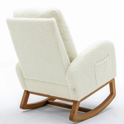 COOLMORE Rocking Chair, Modern Glider Chair, Recliner Armchair with Wood Legs and Side Pocket, Nursery Rocking Accent Chair with High Back for Living Room Bedroom (White Teddy)-海智集-Default-