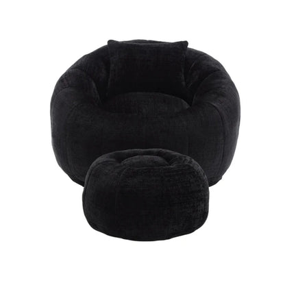COOLMORE Modern Extra Large Round Bean Bag Chair with Footrest for Living Room, Chenille Fabric Lazy Sofa with Pillow for Adults, Teenagers,Child, Suitable for Bedroom, Dormitory, Study Room-海智集-Default-