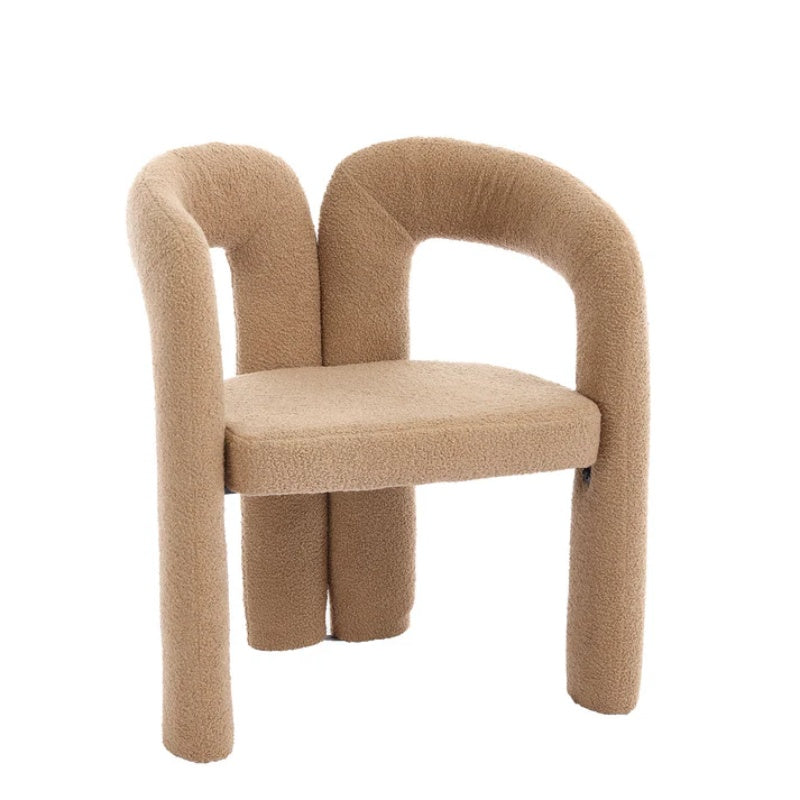 COOLMORE Contemporary Velvet Upholstered Accent Dining Chair Camel Teddy Fabric with Metal Base-海智集-Default-