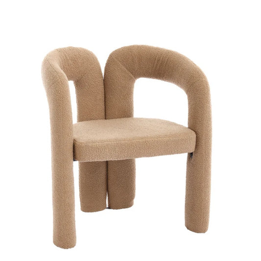 COOLMORE Contemporary Velvet Upholstered Accent Dining Chair Camel Teddy Fabric with Metal Base-海智集-Default-
