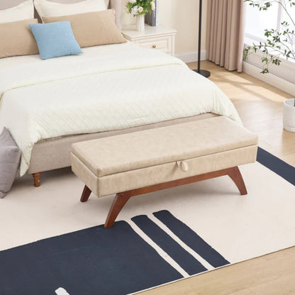 COOLMORE Teddy wool fabric, solid wood feet for solid weighing, and bed end stool with storage function-海智集-Default-