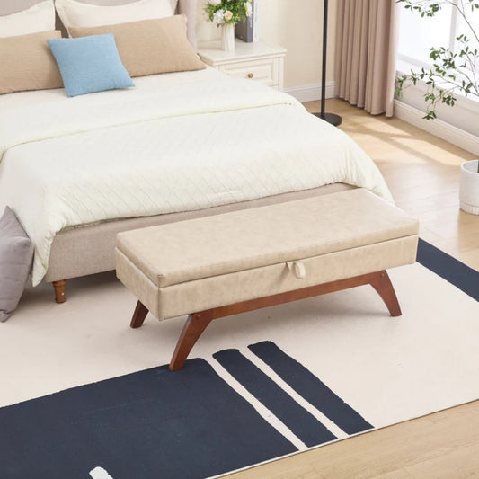 COOLMORE Teddy wool fabric, solid wood feet for solid weighing, and bed end stool with storage function-海智集-Default-