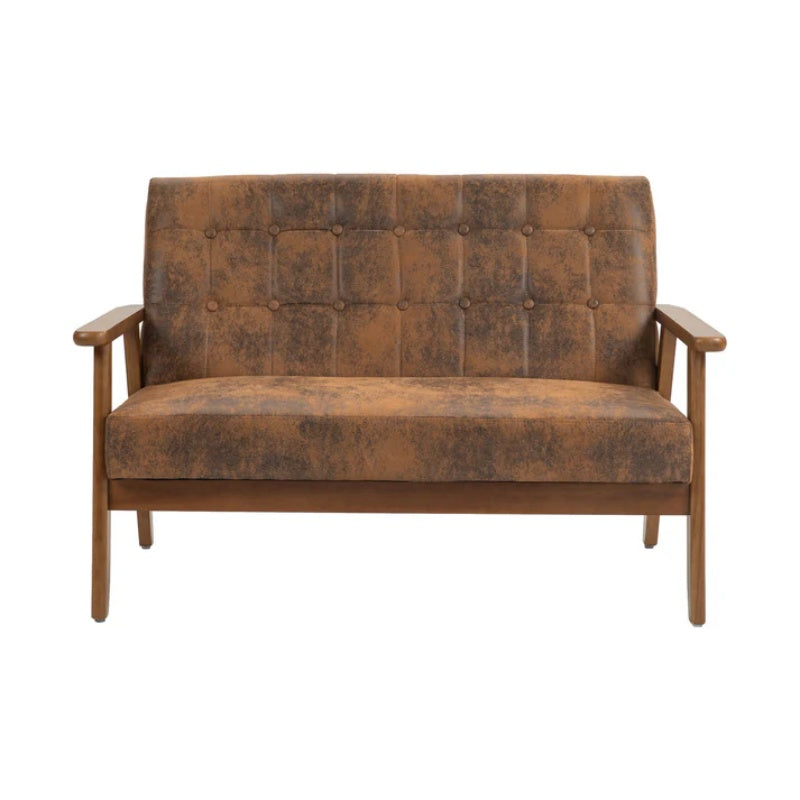 COOLMORE Mid-Century Modern Solid Loveseat Sofa Upholstered Microsuede Fabric Loveseat, 2-Seat Upholstered Loveseat Sofa Modern Couch-海智集-Default-