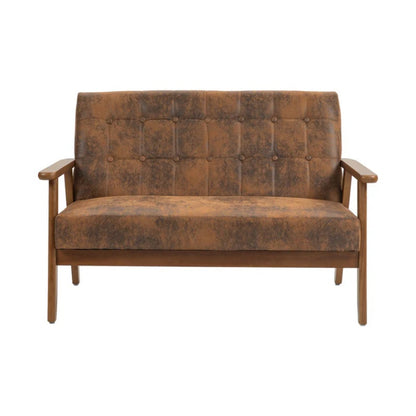 COOLMORE Mid-Century Modern Solid Loveseat Sofa Upholstered Microsuede Fabric Loveseat, 2-Seat Upholstered Loveseat Sofa Modern Couch-海智集-Default-