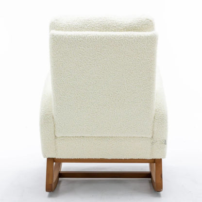 COOLMORE Rocking Chair, Modern Glider Chair, Recliner Armchair with Wood Legs and Side Pocket, Nursery Rocking Accent Chair with High Back for Living Room Bedroom (White Teddy)-海智集-Default-