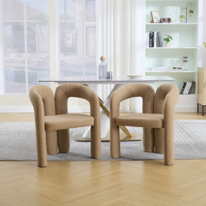 COOLMORE Contemporary Velvet Upholstered Accent Dining Chair Camel Teddy Fabric with Metal Base-海智集-Default-