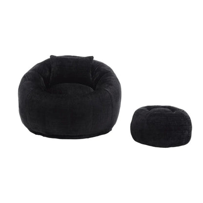 COOLMORE Modern Extra Large Round Bean Bag Chair with Footrest for Living Room, Chenille Fabric Lazy Sofa with Pillow for Adults, Teenagers,Child, Suitable for Bedroom, Dormitory, Study Room-海智集-Default-