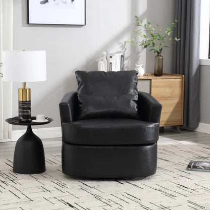 Modern Swivel Barrel Club Chair, Comfy Accent Sofa with 360 Degree Swivel, Black PU Leather, 32.68x30.31x24.80 Inches-海智集-Default-