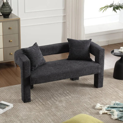 Modern Chenille Loveseat Sofa, Comfy Upholstered 2-Seater Sofa, Small Loveseat Accent Couch for Living Bedroom Leisure Areas, Carbon Black-海智集-Default-