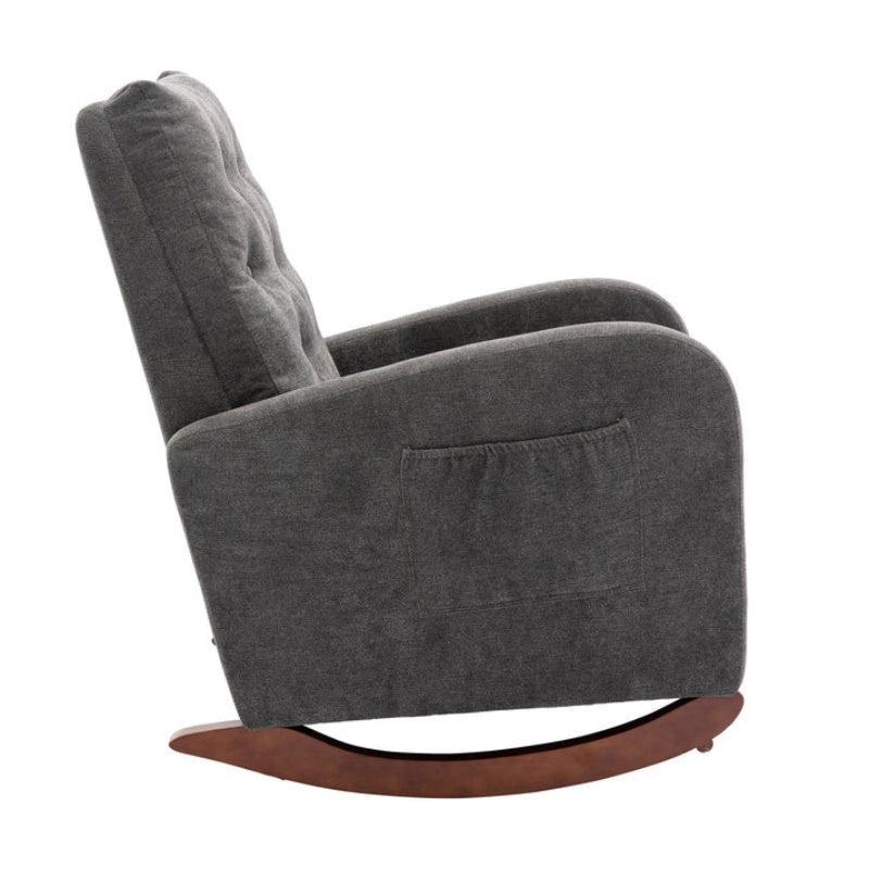 High Back Rocking Chair Nursery Chair .Comfortable Rocker Fabric Padded Seat .Modern High Back Armchair-海智集-Default-