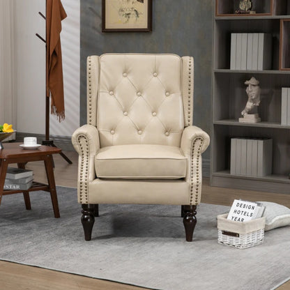 Modern Accent Chair Lounge Chair with Sturdy Wood Legs in Camel PU Leather for Living Room and Bedroom-海智集-Default-
