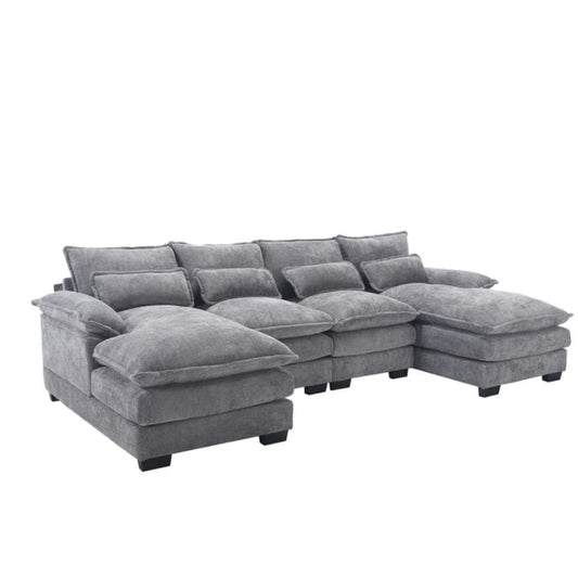 UNITED WE WIN Chenille, high quality sponge filling, solid wood frame, oversized four-seater, U-shaped combination sofa-海智集-Default-