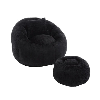 COOLMORE Modern Extra Large Round Bean Bag Chair with Footrest for Living Room, Chenille Fabric Lazy Sofa with Pillow for Adults, Teenagers,Child, Suitable for Bedroom, Dormitory, Study Room-海智集-Default-