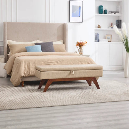 COOLMORE Teddy wool fabric, solid wood feet for solid weighing, and bed end stool with storage function-海智集-Default-