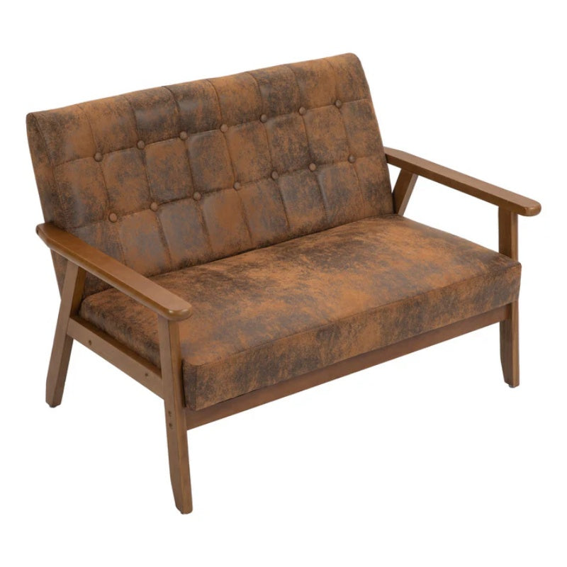 COOLMORE Mid-Century Modern Solid Loveseat Sofa Upholstered Microsuede Fabric Loveseat, 2-Seat Upholstered Loveseat Sofa Modern Couch-海智集-Default-