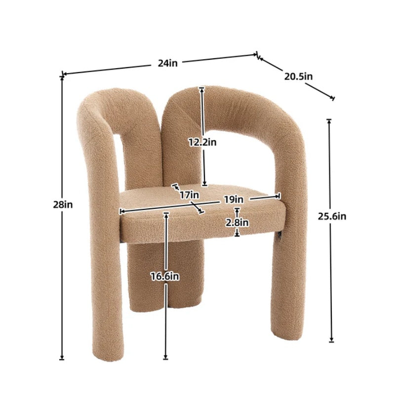 COOLMORE Contemporary Velvet Upholstered Accent Dining Chair Camel Teddy Fabric with Metal Base-海智集-Default-